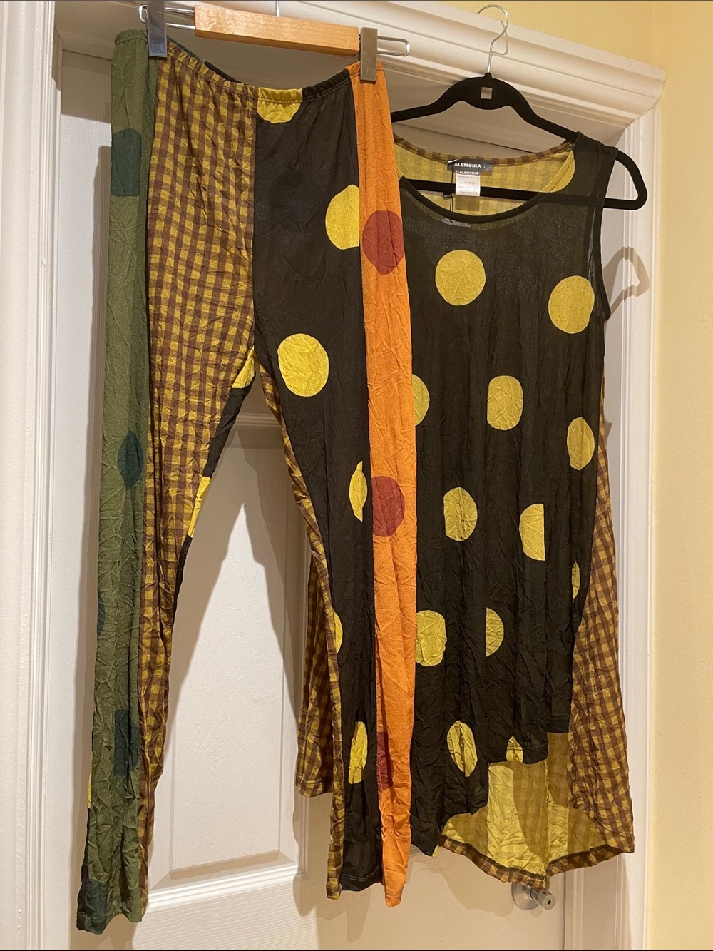 Alembika Art-to-Wear Crinckle Polka Dot Set Lagenlook Statement piece